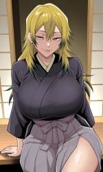 1girls ai_generated big_boobs big_breasts curvy curvy_female curvy_figure huge_breasts jujutsu_kaisen kimono large_breasts light-skinned_female light_skin looking_at_viewer mature_female shao145 shiny_skin solo solo_female zenin_naoya