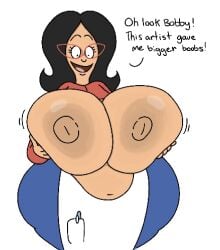 1girls 2026 20th_century_fox 20th_century_studios 2d 2d_(artwork) 2d_artwork apron big_breasts black_hair bob's_burgers breasts buck_&_millie_productions clothed clothed_female dialog dialogue digital_art digital_drawing_(artwork) digital_media_(artwork) female fox_corporation glasses grabbing grabbing_own_breasts human humanoid light-skinned_female light_skin linda_belcher mature mature_female mature_woman pen shirt_up solo squeezing squeezing_breasts tagme text theslashfive wilo_productions