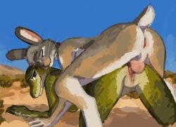absurd_res all_fours anthro anus backsack balls breasts butt digital_media_(artwork) duo erection eyes_closed female female_penetrated from_behind_position fur genitals hare hi_res lagomorph leporid lizard looking_back male male/female male_penetrating male_penetrating_female mammal nude outdoor_nudity outside outside_sex penetration penile penile_penetration penis penis_in_vagina reptile scalie sex smile tail tazal vaginal vaginal_penetration vulva whiskers