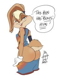 anthro ass basketball basketball_shorts bubble_butt bunny_ears bunny_tail butt_crack callmepo dat_ass gloves lola_bunny looking_at_viewer looking_back looney_tunes shorts shorts_down space_jam space_jam:_a_new_legacy speech_bubble white_background