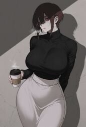 1girl 1girls ai ai-created ai_art ai_generated akira_(uersor) asian asian_female big_breasts black_eyelashes black_eyeliner black_turtleneck breasts brown_hair clothed coffee_cup cowboy_shot curvy curvy_body curvy_female curvy_figure deviantart_link dress eyelashes eyelids eyeliner female female_focus female_only fully_clothed glowing_eyes grey_background hair_between_eyes high_quality high_resolution highres hips holding holding_object japanese japanese_female large_breasts light-skinned_female light_skin long_eyelashes looking_at_viewer mature_female milf office_lady pale-skinned_female pale_skin pixie_cut red_eyes sanpaku shaded shaded_face short_hair sidelocks simple_background solo solo_female standing steam thin_waist tight_clothing tomboy tomboy_milf tomboyish turtleneck turtleneck_sweater uersor white_skin wide_hips