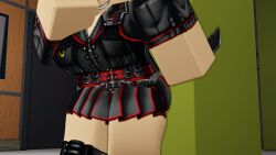 1girls 2022 3d ass belt big_ass big_breasts black_boots black_clothing black_skirt black_sleeves blonde_hair boots breasts cleavage clothed clothed_female eyes_out_of_frame face_out_of_frame female female_only fully_clothed fully_clothed_female high_boots holding_weapon knife light-skinned_female light_skin lilly_(mad_studio) mad_studio mischievous_smile pinkishpinkas red_accents roblox roblox_game robloxian short_sleeves skirt sleeves smile solo standing tall_boots teeth teeth_showing the_mad_murderer_x thick_thighs thighs vest