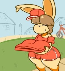 1boy animated anthro areolae ass bicycle bike breasts brown_hair bulge bunny bunsandnoble busty busty_male cap dolphin_shorts femboy furry hat hips hyper hyper_breasts lagomorph lagomorph_humanoid large_ass large_breasts male male_focus male_only nipples pecan_(bunsandnoble) pizza_box pizza_boy pizza_delivery rabbit short_shorts shorts tan_fur thick_thighs thighs wide_hips