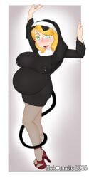 blonde_hair cat_girl cat_tail fangs heart-shaped_pupils high_heels lactation large_breasts nekomatic nun nun_outfit pregnant ready_to_pop tagme tail_wrapped_around_leg