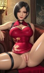 1girls ada_wong ai_assisted ai_generated anus bare_arms bare_ass bare_legs bare_shoulders bare_thighs black_choker black_hair breasts brown_eyes capcom china_dress chinese_clothes choker cleavage covered_nipples dark-skinned_female dark_skin dress eyebrows eyelashes eyeliner eyeshadow female hi_res hourglass_figure indoors large_ass large_breasts legs_spread lips lipstick long_eyelashes looking_at_viewer makeup mascara narrow_waist no_panties open_legs petite petite_body petite_female pussy realistic red_dress resident_evil resident_evil_2 resident_evil_2_remake resident_evil_4 resident_evil_4_remake shiny_skin short_hair smile solo spread_legs thigh_strap waifufamily wide_hips