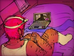 2d bed bedroom computer cyber_sex erect_penis erection masturbating masturbating_while_watching masturbation object_show object_shows original original_artwork original_character original_characters osc semi_nude sexting sonia0_90 sweat sweating video_call webcam wet wet_penis