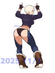 1girls angel_(kof) big_ass big_breasts bikini_bottom blue_eyes daimarung king_of_fighters large_breasts light-skinned_female light_skin pale-skinned_female pale_skin short_hair white_hair white_skin