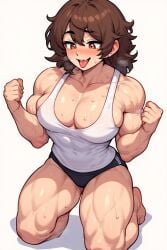 1boy ai_generated biceps blush color feet gym_shorts light-skinned_male muscular_arms muscular_legs muscular_male on_knees pecs shiny_skin shorts sweat sweaty_body tank_top thick_thighs tongue_out veiny_muscles white_background