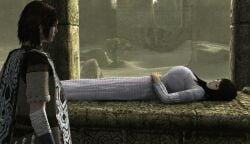 asleep black_hair huge_breasts huge_tits mono_(shadow_of_the_colossus) sleeping