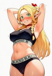 blacked_clothing blonde cameltoe delicious_in_dungeon elf hair hard_nipples marcille_donato