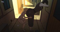 1boy 1girl 2025 age_difference aged_down alley alleyway animated animated_gif ass ass_jiggle ass_up ass_up_face_down ass_worship bent_over big_ass black_hair blonde_hair butt butt_jiggle butt_worship chainsaw_man clothed d-art denji_(chainsaw_man) dress eating_ass face_in_ass face_in_butt face_on_ass face_on_butt female fourth_east_high_school_uniform fully_clothed gif hetero huge_ass jiggle leg_grab legs licking male mitaka_asa outdoors pinafore_dress school_uniform shirt shoes shorts shota skirt sleeveless sleeveless_dress sleeveless_shirt teenage teenage_girl teenage_girl_and_younger_boy thighs tongue tongue_out twintails