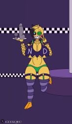 alternative_version five_nights_at_freddy's five_nights_at_freddy's_2 fnaf huge_breasts huge_thighs outfit robot robot_girl solo strip_game therobotnsfw toy_chica_(cyanu) toy_chica_(fnaf)