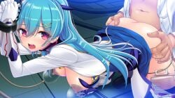 1boy 1girl arch_kalmia ass bdsm bent_over blue_hair blue_skirt blush bondage boots bound bound_wrists breasts breasts_out chain clothed_sex clothes_lift cuffs dress_shirt fuyunagi_tsubasa game_asset gloves grabbing_another's_ass groping hair_between_eyes hair_ornament hairclip handcuffs hanging_breasts hetero indoors jacket large_breasts long_hair long_sleeves magical_girl medium_breasts milking_machine nipples non-web_source official_art open_clothes open_mouth open_shirt rape red_eyes restrained satou_takumi self-datamine sex sex_from_behind shinsou_kenki_arch_saver shiny_skin shirt skirt skirt_lift solo_focus standing standing_sex thighhighs unbuttoned unbuttoned_shirt vaginal variant_set visual_novel_cg white_gloves white_jacket white_shirt