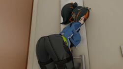 animated ass_focus black_and_red_hair blender blue_jacket calblender fart fart_fetish farting hoyoverse jiggle_physics jiggling_ass police red_eyes tagme video zenless_zone_zero zhu_yuan
