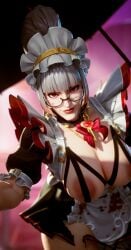 1girls female_only glasses light-skinned_female light_skin red_eyes renanvp solo white_hair