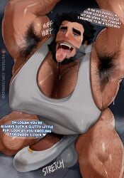 armpit armpit_hair armpits arms_up balls bara big_balls big_pecs big_penis black_hair body_hair boner bulge erection erection_under_clothes facial_hair hairy james_howlett male male_only marvel marvel_comics muscles muscular musk on_knees pecs penis sideburns solo solo_male speech_bubble sweat sweating tongue_out wolverine_(x-men) x-men zombie_perc