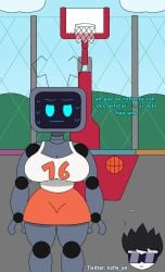 1boy 1girl 2021 baldwin_(metal_souls) baldwin_(therobotnsfw) basket comic female fnf fnf_mod friday_night_funkin friday_night_funkin_mod genderbend genderswap hex_(yingyang48) huge_boobs huge_breasts male metal_souls oc original_character robot robot_female robot_girl robot_humanoid spanish spanish_text therobotnsfw
