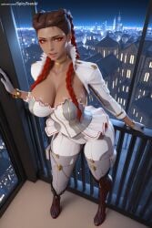 1girl ai_generated apex_legends bracelet braid breasts brown_hair choker cleavage dark_skin gloves hi_res high_quality high_resolution jewelry large_breasts loba_(apex_legends) long_hair looking_at_viewer patreon seductive sexy solo spicytoonai uncensored watermark white_pants