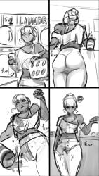 1girls ass breasts embarrassed female laundromat ravi_(strayafterdark) stain strayafterdark tagme