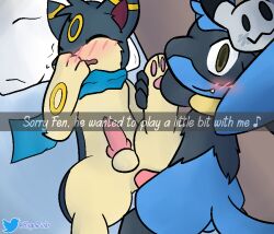 anal anal_sex bed caption duo erection feral furniture genitals hugo_the_riolu hugoriolu male male/male mask nintendo on_bed pawpads penetration penis photo pokémon_(species) pokemon pokemon_(species) quilava riolu snapchat syngie_(artist) video_games