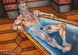 1boy abs armpit_hair bath beard biceps cd_projekt_red footsexinfo geralt_of_rivia male_only muscular nude pecs penis pubic_hair scar the_witcher the_witcher_(series) the_witcher_2 the_witcher_3:_wild_hunt thick_thighs uncut white_hair yellow_eyes