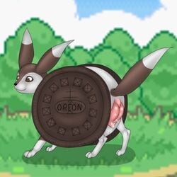 1:1 :3 animal_genitalia animal_pussy bodily_fluids brown_body brown_eyes brown_skin canine_pussy cloud cookie eeveelution fakémon fakemon female feral food food_creature genital_fluids genitals grass looking_back low_res nabisco nintendo oreo oreon plant pokemon pokemon_clover pussy pussy_juice screencap screencap_background sky tree vaginal_penetration video_games white_body white_skin wolfforhire