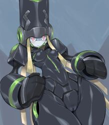 1girls absurdres android black_breasts black_skin blonde_hair blush breasts clitoris darling_in_the_franxx female genista grey_nipples grey_pussy hat high_resolution highres hybrid innie_pussy looking_up nipples no_nose pink_eyes pochincoff pussy robot robot_girl smile uncensored