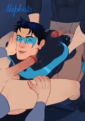 bara batman batman_(series) bruce_wayne dc dc_comics dick dick_grayson gay jason_todd justice_league male male_only mephisto mephisto(artist) nightwing red_hood_(dc) yaoi