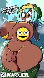 big_breasts blue_hair breasts breasts_out brown_skin dark-skinned_female dolly_dimpley fat_pussy female gard_girl hat headphones huge_breasts large_breasts naked naked_female pants_down pasties peeling_off_pastie pussy showing_off smiling_friends sticker tagme vagina