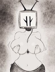 1girls 2026 breasts covering covering_breasts covering_nipples female female_only oc original_character tabitha_(ultraneeks) thighs topless topless_female tv tv_head ultraneeks