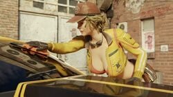 1girls 3d 3d_(artwork) blonde_hair breasts car cindy_aurum cleavage female female_only final_fantasy final_fantasy_xv honta_animation large_breasts solo