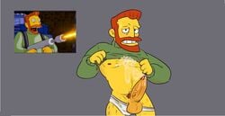 1boy beard body_hair cancan_draws cum cum_dripping_from_penis cum_on_body cum_on_chest cum_on_clothes erection exposed_nipples facial_hair first_porn_of_character flamethrower gay ginger ginger_hair grey_background hank_scorpio inviting_to_sex large_penis looking_at_viewer male male/male male_only mustache penis penis_out presenting_penis pubic_hair sweater sweater_lift tapering_penis the_simpsons underwear underwear_down undressing veiny_penis