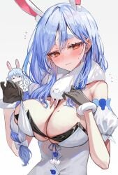 1girls blue_hair blushing bunny_ears cleavage female hi_res highres hololive hololive_japan huge_breasts mature_female milf pekomama rum_raisin_(chihiromakita19) skinny_with_big_breasts solo virtual_youtuber vtuber