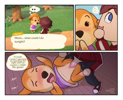 animal_crossing anthro anthro_penetrated border bottomless brown_body brown_fur canid canine canis clothed clothing domestic_dog english_text erection female female_penetrated fur human human_on_anthro interspecies maddie_(animal_crossing) male male/female male_penetrating male_penetrating_female mammal nintendo penetration sex text vaginal_penetration vaginal_penetration video_games white_border yuguni yuguni_(character)