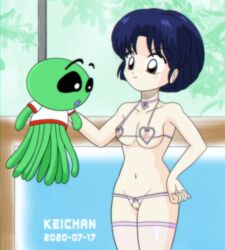 akane_tendo blue_hair bra brown_eyes keichan martian octopus panties ranma_1/2 small_breasts stockings