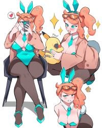 1girls breasts bunny_ears bunnysuit female female_focus large_breasts light-skinned_female light_skin nintendo pikachu pokemon rikkachan_1117 sonia_(pokemon) thick_thighs thighs wide_hips