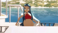 1girls belly big_belly big_breasts breasts dark-skinned_female dark_skin edit edited_official_artwork female gym_leader morphtothetop nessa_(pokemon) nintendo pokemon pokemon_ss pregnant pregnant_belly pregnant_female screenshot_edit