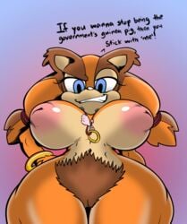 anthro badger big_breasts blue_eyes breasts dialogue edit female game_(disambiguation) genitals hairy hairy_pussy huge_breasts inverted_nipples jewelry low-angle_view mammal mustelid musteline necklace nipples nude pubes pubic_hair pussy pussy_hair solo sonic_(series) sonic_boom sonic_the_hedgehog_(series) sticks_the_badger sticks_the_jungle_badger sticks_the_tejon teeth text thin_waist view wide_hips xaveknyne