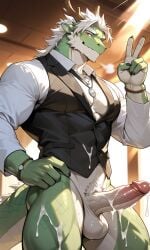 1boy abs ai_generated anthro bara buff claws cock dick dragon ears furry furry_dragon furry_male gay looking_at_viewer male male_focus muscular muscular_male nipples pectorals penis sweat tail topless_male