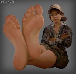 1girls 3d 3d_(artwork) 3d_model annoyed annoyed_expression arms_crossed artist_name barefoot baseball_cap brown_eyes brown_hair clementine_(the_walking_dead) clothed clothing feet feet_fetish feet_focus female female_focus female_only foot foot_fetish foot_focus hat headwear jacket light-skinned_female light_skin looking_annoyed looking_at_viewer pants sfm soles source_filmmaker the_walking_dead the_walking_dead:_the_final_season the_walking_dead_game toes