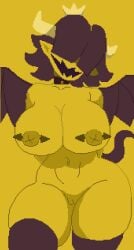 bangs_over_eyes belly_button big_breasts choker collar crown curvy demon_girl demon_horns demon_humanoid demon_tail demon_wings exposed_pussy fanart naked nipple_piercing pixel pixel_art pixelated stockings thick_thighs
