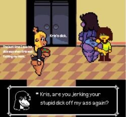 deltarune english_text huge_ass huge_breasts noelle_holiday pixel_art susie_(deltarune) text