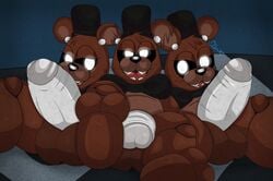 2_toes 3boys animatronic anthro balls big_balls big_penis black_sclera bodily_fluids bowtie cub digital_media_(artwork) erection eyelashes feet five_nights_at_freddy's five_nights_at_freddy's_4 freddles fur furry gay genitals group half-closed_eyes huge_cock humanoid_penis legs looking_at_viewer male male_only mammal multiple_boys naked nude open_mouth penis plushtrapboyuwu presenting presenting_penis robot sharp_teeth small_but_hung smile spread_legs sweat sweaty sweaty_balls sweaty_belly sweaty_feet sweaty_genitalia sweaty_thighs teeth testicles thick_thighs thighs tongue top_hat ursid video_games wet wide_hips young