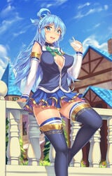 alternate_version_available aqua_(konosuba) boots erect_nipples female_only heel_boots kono_subarashii_sekai_ni_shukufuku_wo! sgt-jz solo thigh_boots thighhigh_boots thighhighs