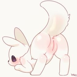 1:1 anus black_nose blush butt digitigrade female feral fur genitals hi_res presenting presenting_hindquarters quadruped rain_world rear_view simple_background slugcat solo tail ttaki videocult vulva white_background white_body white_fur white_tail