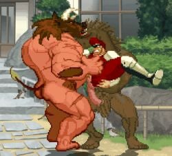anal anal_penetration double_anal double_penetration gay grabbing homosexual homosexual_male m.u.g.e.n m_bison minotaur_(mugen) street_fighter yaoi