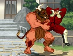 bulge defeat defeated_villain forced gay grabbed grabbed_by_monster homosexual homosexual_male m.u.g.e.n m_bison male/male male_only minotaur_(mugen) street_fighter teasing yaoi