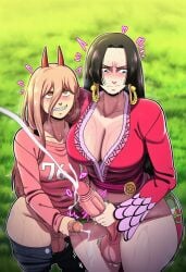 2futas ai_generated boa_hancock chainsaw_man cum futanari handjob novelai one_piece pleasure_face power_(chainsaw_man)