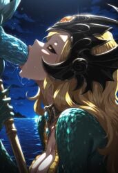 ai_generated blowjob deepthroat league_of_legends nami_(league_of_legends) sexy sexy_pose