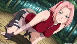 1girl 1girls absurd_res ai_assisted ai_generated all_fours anime ass boobs breasts bubble_butt butt cleavage clothes_pull curvaceous curvy curvy_figure female forehead_protector forest green_eyes haruno_sakura high_resolution highres hourglass_figure huge_ass huge_butt large_breasts light-skinned_female looking_back naruto naruto_(series) naruto_shippuden nipples on_all_fours outdoors path patreon patreon_logo patreon_username pink_hair sakura_haruno short_hair smile thick_thighs thighs top_pull unzipped veyluna voluptuous wide_hips